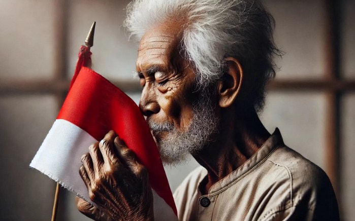 Bendera merah putih berkibar pada proklamasi kemerdekaan Indonesia